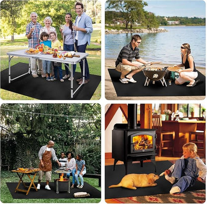 Large Under Grill Fire Pit Mats 42"x60" - Oil Waterproof BBQ Camping Stove Fireproof Mat, Reusable Easy Clean Gas Grill Mat for Outdoor Deck Protector
