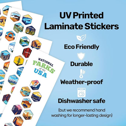 LET'S WANDER Original Lets Wander National Parks Water Bottle with 63 Waterproof Stickers - 32oz Leakproof Insulated Stainless Steel with Straw - USA Hiker Gift Bottle (Black)