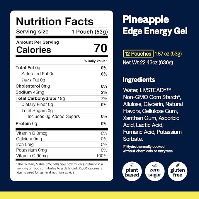UCAN Edge Energy Gel Shots, Pineapple (12, 1.87 Ounce Packets) for Running, Training, Workouts, Fitness, Cycling, Crossfit | Sugar-Free, Vegan, & Keto Friendly Energy Supplement