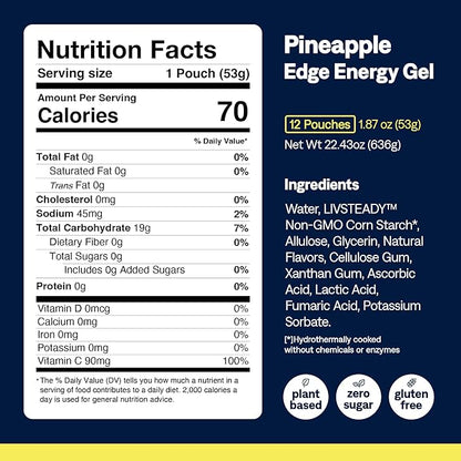 UCAN Edge Energy Gel Shots, Pineapple (12, 1.87 Ounce Packets) for Running, Training, Workouts, Fitness, Cycling, Crossfit | Sugar-Free, Vegan, & Keto Friendly Energy Supplement