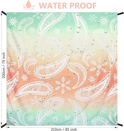 Beach Blanket, Sandproof Beach Mat, Waterproof Quick Drying Lightweight Outdoor Aztec Picnic Mat 79" X 83"/120"x108" for 2-8 Adults for Travel, Camping, Hiking
