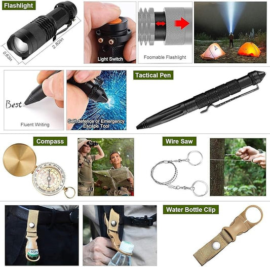 Survival Kit, 32 in 1 Professional Emergency Survival Gear Equipment Tools First Aid Supplies with Molle Pouch Gifts Ideas for Men Families SOS Tactical Hiking Hunting Disaster Camping Adventures…
