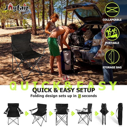 Joyfair Portable Camping Chair, Outdoor Lawn Folding Chairs for Adults, Heavy Duty Large Foldable Chairs for Beach, Fishing, Tailgating Outdoor Sport, 2 Cup Holders & Carry Bag