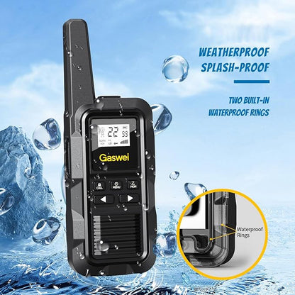 G2pro Walkie Talkies Long Range for Adults, Waterproof, Shock Resistant & Rechargeable Two-Way Radio with VOX 2 Pack(Black)