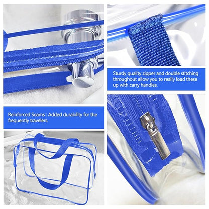 3Pcs Crystal Clear PVC Travel Toiletry Bag Kit for Women Men, Waterproof Vinyl Organizer Clear Makeup Bags with Zipper Handle Straps, Cosmetic Bag Pouch Carry on Airport Airline Compliant Bag Handbag