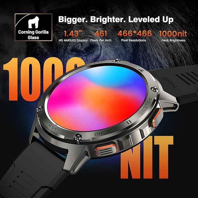 KOSPET Smart Watch for Men, 60 Days Extra-Long Battery, 50M Waterproof for Swimming, Rugged Military Full Metal Body Smartwatch, 1.43” AMOLED Always-On Fitness Watch(Answer/Make Calls) AI Voice