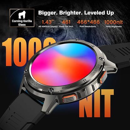 KOSPET Smart Watch for Men, 60 Days Extra-Long Battery, 50M Waterproof for Swimming, Rugged Military Full Metal Body Smartwatch, 1.43” AMOLED Always-On Fitness Watch(Answer/Make Calls) AI Voice