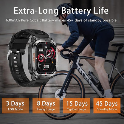 Smart Watch Built-in GPS, 2.01" TFT HD Fitness Watches for Android Phones and iPhone,170+ Sport Modes with Flashlight-Answer/Make Call (Add an Orange Silicone Watch Strap)