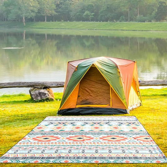 Beach Blanket, Sandproof Beach Mat, Waterproof Quick Drying Lightweight Outdoor Aztec Picnic Mat 79" X 83" for 2-4 Adults with Pocket for Travel, Camping, Hiking