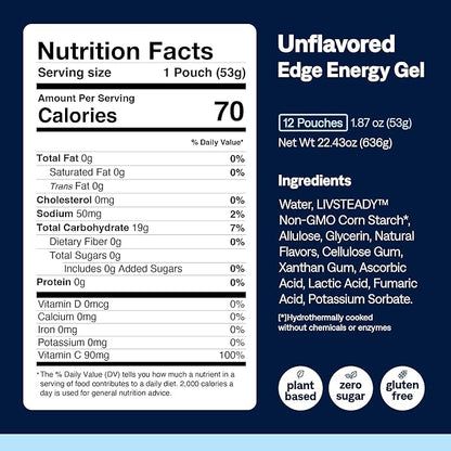 UCAN Edge Energy Gel Shots, Unflavored (12, 2 Ounce Packets) for Running, Training, Workouts, Fitness, Cycling, Crossfit | Sugar-Free, Vegan, & Keto Friendly Energy