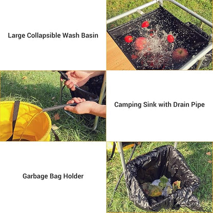 KingCamp Bamboo Camp Kitchen Station, Folding Overland Camping Kitchen Table Hooks Portable Outdoor Cooking with Adjustable Lantern Pole & Windshield Storage Organizer for Tailgating BBQ Picnic RV
