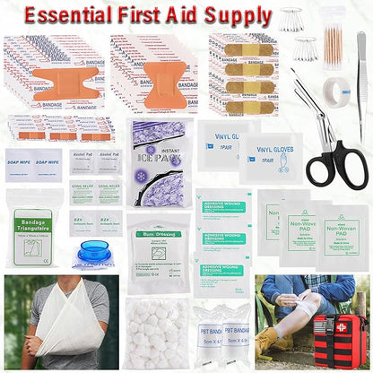 Emergency First Aid Kit - 282 Piece Premium Survival Gear Essentials Supplies for Car, Trucks, Hiking, Travel, Camping, Boating and Adventures, Waterproof Compact Molle Pouch Survival Kit