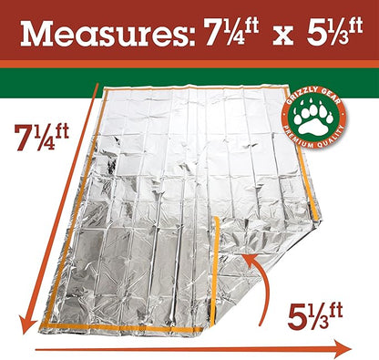 Emergency Thermal Mylar 2 Person Sleeping Bags -Ultra Compact for Camping, Survival, Disaster Bivouac Shelter- Pocket Sized, 7.25ft x 5.25ft - Retains 90% of Body Heat and Repels Wind & Water