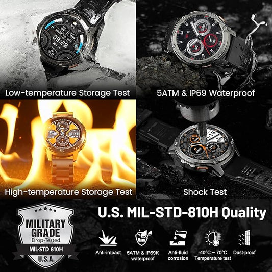 KOSPET Smart Watch for Men, 60 Days Extra-Long Battery, 50M Waterproof for Swimming, Rugged Military Full Metal Body Smartwatch, 1.43” AMOLED Always-On Fitness Watch(Answer/Make Calls) AI Voice