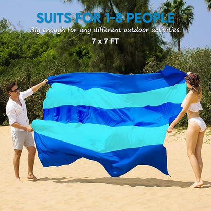 BYDOLL Nylon Beach Blanket Waterproof Sandproof Oversized 7'x7' Suits 1-5 Adults Sand Free Extra Large Blanket Lightweight Soft Picnic Mat for Beach Travel Camping
