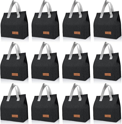 12 Pack Lunch Bags Bulk,Insulated Reusable Lunch Bags with Aluminum for Women Men,Leakproof Tote Large Lunch Box for Office,Work,Beach or Travel,Black
