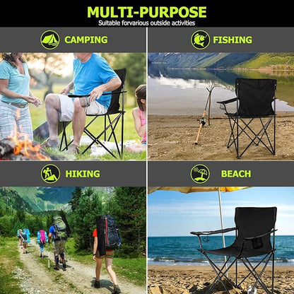 Joyfair Portable Camping Chair, Outdoor Lawn Folding Chairs for Adults, Heavy Duty Large Foldable Chairs for Beach, Fishing, Tailgating Outdoor Sport, 2 Cup Holders & Carry Bag