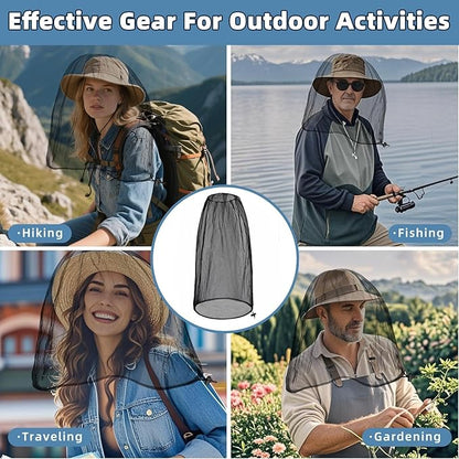 Oversized Mosquito Net 42 x 25 Inches Ultra Large Mosquito Head Net Face Neck Fly Mesh Netting Fits All Hats for Outdoor Camping Hiking Fishing Gardening Safari(Black)