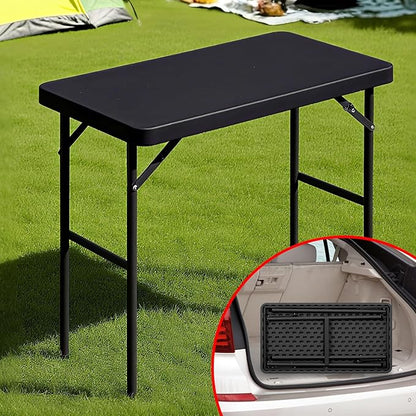 Folding Table 2.7ft Rectangular All-Occasion Plastic Folding Event Table for Indoor and Outdoor, Portable Desk, Camping, Durable and Stable, HDPE and Steel, Wide Application, Black