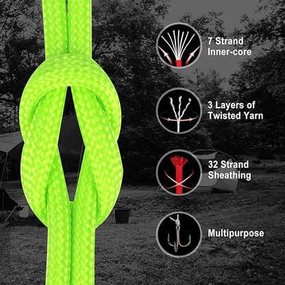WEREWOLVES Paracord Rope, 7 Strand Type III Parachute Cord 4mm 100ft / 200ft for Crafting, DIY Projects, Survival Bracelets (Neon Green, 100 ft)
