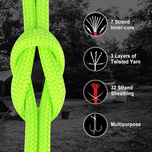 WEREWOLVES Paracord Rope, 7 Strand Type III Parachute Cord 4mm 100ft / 200ft for Crafting, DIY Projects, Survival Bracelets (Neon Green, 100 ft)