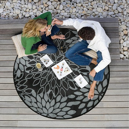 Anidaroel Round Outdoor Rugs 6' for Patio Clearance, Waterproof Reversible Tropical Plastic Straw Patio Rug, Outdoor Area Rug Floor Mat for RV Camping, Porch, Pool Deck, Balcony, Picnic(6ft)