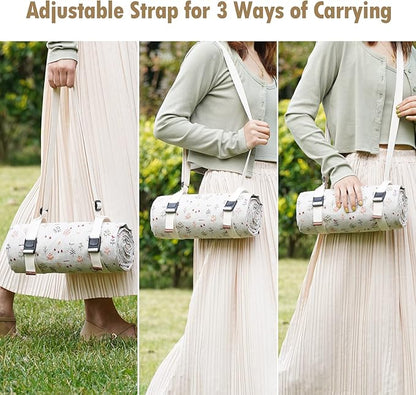 Picnic Blankets Washable Polyester Camping Blankets Emergency Backpack Accessories with Waterproof Backing and Shoulder Strap, 57"x79"