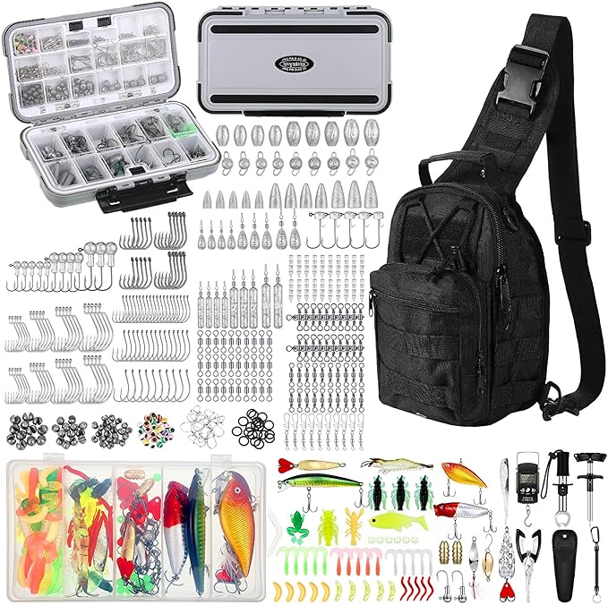 Sosation 482 Pcs Fishing Gear Equipment Kit, Backpack and Tackle Box with Tackle Included, Lures, Hooks, Sinkers Tools Accessories Kit Fishing Gifts for Men
