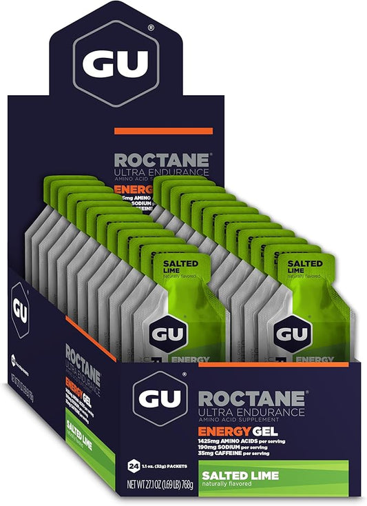 Gu Energy Roctane Ultra Endurance Energy Gel, On-The-Go Sports Nutrition for Running, Biking, Hiking or Skiing, Salted Lime, 24-Count