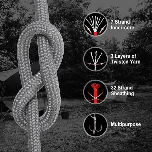 WEREWOLVES Paracord Rope, 7 Strand Type III Parachute Cord 4mm 100ft / 200ft for Crafting, DIY Projects, Survival Bracelets (Gray, 100 ft)