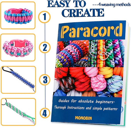 MONOBIN Paracord Combo Kit - 36 Colors, Multifunction Ropes & Accessories for Crafts