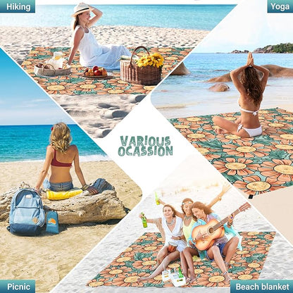 Beach Blanket Waterproof Sandproof 1-7 Adult Oversized 78 '' × 81 '' Lightweight Durable Compact Sand Free Beach Mat for Travel Camping Hiking Picnic Blanket Extra Large