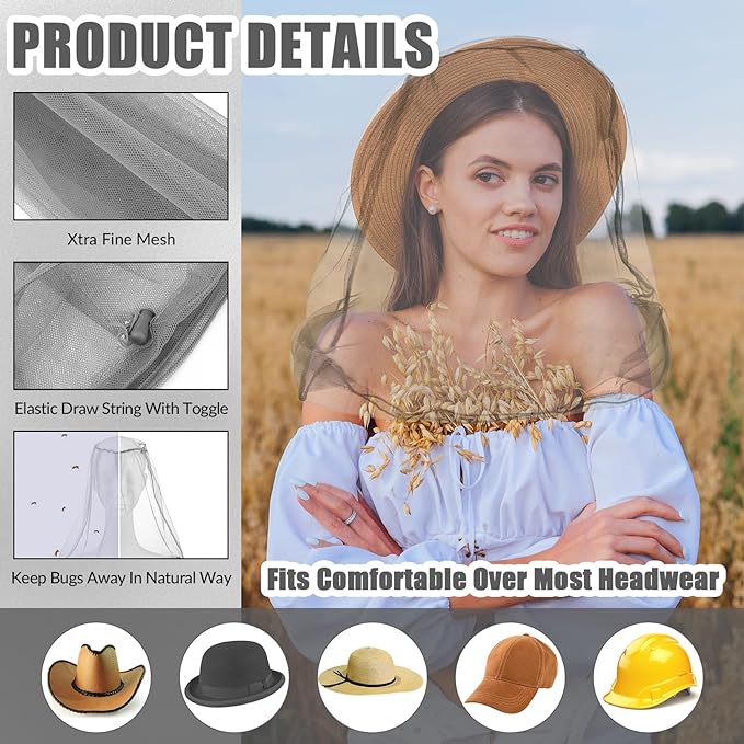 HESTYA 4 Pack Mosquito Net Mesh for Head Face Neck Fly Netting Hood from Bugs Gnats No See Net with Carry Bags for Outdoor