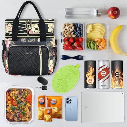 Lunch Box & Lunch Bag for Women, Large Insulated Adult Lunch Box Leakproof Lunchbox Cooler Bag for Work Picnic Beach,16L, Floral