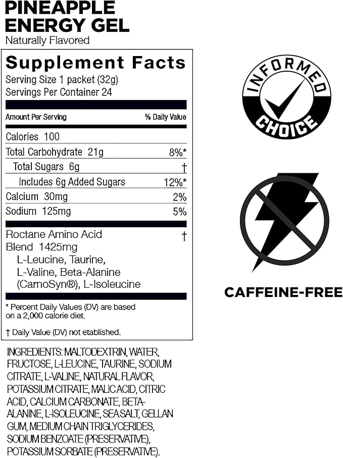 GU Energy Roctane Ultra Endurance Energy Gel, Vegan, Gluten-Free, Kosher, and Dairy-Free On-The-Go Sports Nutrition for Running, Biking, Hiking or Skiing, 24-Count, Pineapple