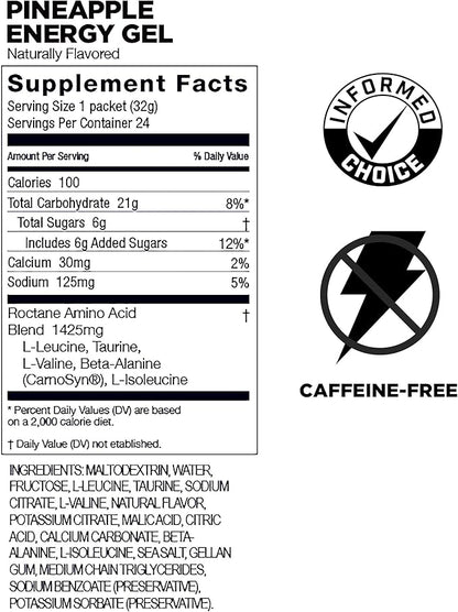 GU Energy Roctane Ultra Endurance Energy Gel, Vegan, Gluten-Free, Kosher, and Dairy-Free On-The-Go Sports Nutrition for Running, Biking, Hiking or Skiing, 24-Count, Pineapple