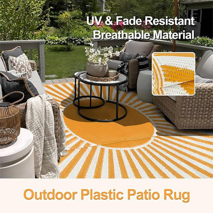 Wonnitar 9x12 Waterproof Outdoor Rug - Outdoor Plastic Straw Rug for Patio Clearance, Outside Extra Large RV Camping Carpet, Portable Deck Mat for Garden Balcony Beach (Orange, 9'x12')