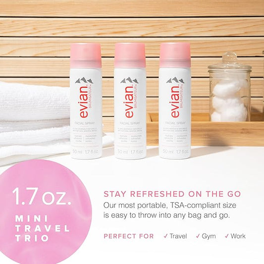 EVIAN FACIAL SPRAY Natural Mineral Water Facial Spray Trio, Travel Size, 1.7 Ounce (3 pack)