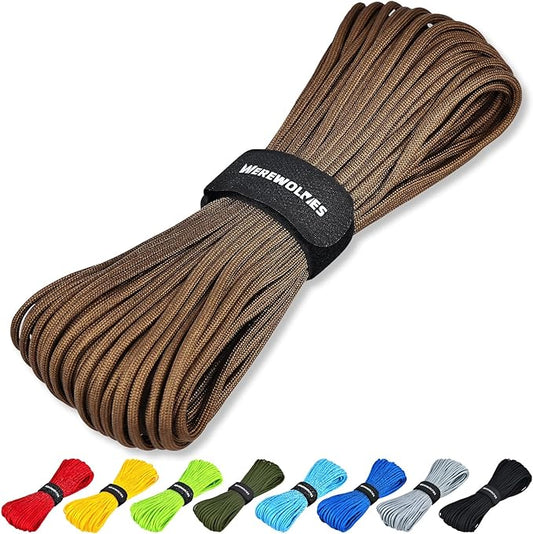 WEREWOLVES Paracord Rope, 7 Strand Type III Parachute Cord 4mm 100ft / 200ft for Crafting, DIY Projects, Survival Bracelets (Brown, 200 ft)