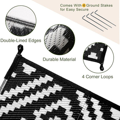 OPPODREAM Outdoor Rug 5x8 Ft, Waterproof Outdoor Plastic Straw Rug for Patio, Reversible Out Door Carpet for Camping, Deck, Rv, 5 x 8 Area Carpet for Balcony, Porch, Backyard, Black and White