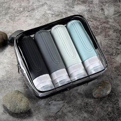 Travel Bottles for Toiletries, Tsa Approved 3oz Travel Size Containers BPA Free Leak Proof Refillable Liquid Silicone Squeezable Travel Accessories for Shampoo Conditioner Lotion (4 Pack)