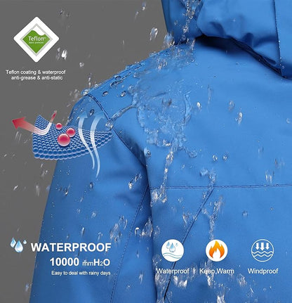 Women's 3 in 1 Ski Jacket Mountain Waterproof Windproof Winter Snow Coat Hike Snowboarding Jackets Hooded Warm Raincoat