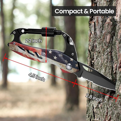 Multitool Carabiner Knife Tools for Men, Cool Gadgets Survival Gear with Folding Knives, Bottle Opener, Window Breaker and Screwdriver for Hiking Camping, 7-in-1 EDC Multi Tool (USA Flag)