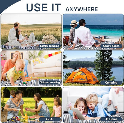 Oversized Waterproof Picnic Mat, Dustproof Washable Outdoor Beach Mat. Suitable for Camping, Outdoor, Beach, Party and Concert. (Dark Blue & Light Green, 80" * 80")