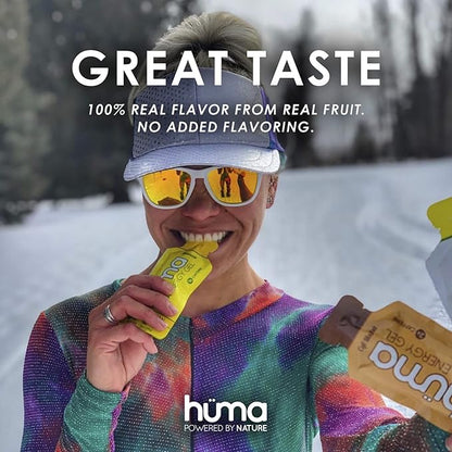Huma Chia Energy Gel, Raspberries, 24 Gels, 25mg Caffeine - Sports Nutrition for Endurance Exercise
