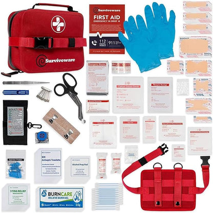Surviveware Waterproof Premium Survival First Aid Kit - Survival Emergency Preparedness for Travel Camping Gear, Survival Kit and Outdoor Emergencies - HSA & FSA Eligible Survival Kit
