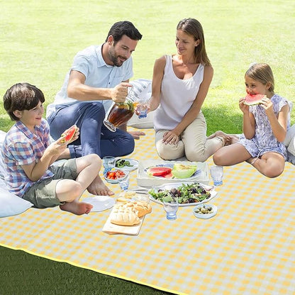 Outdoor Picnic Blanket 80"X80" Picnic Mat Extra Large Camping Blanket Beach Blanket Foldable Waterproof Sand Mat Hiking Travel Family Concerts(Yellow)