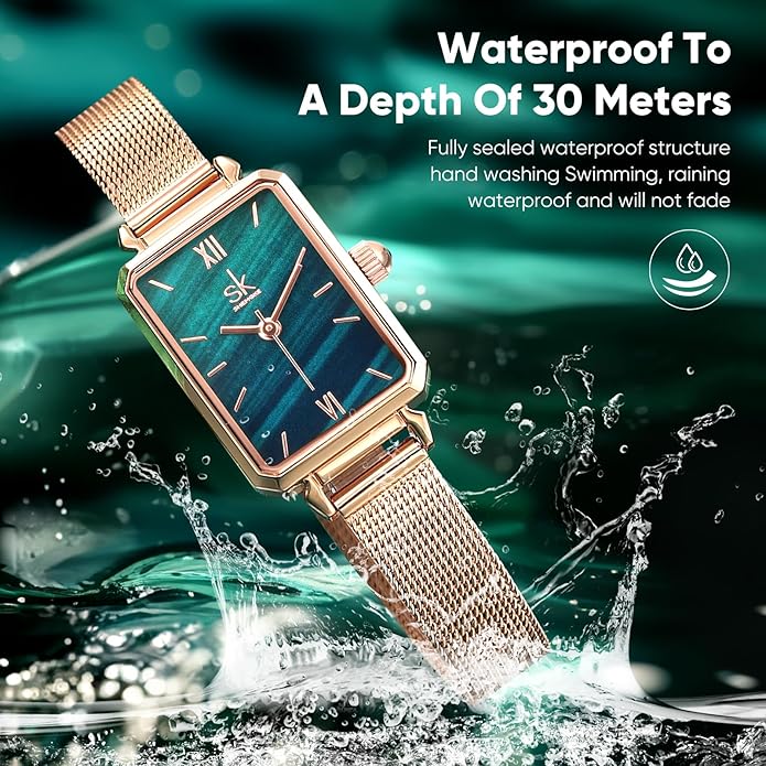 Dainty Women's Wrist Watch: Green Malachite Dial,Beautiful Bracelet, Wrapped by Stylish Gift Box, Elegant Present for Ladies and Loved Ones Anniversary, Birthday, or Holidays Like Christmas.