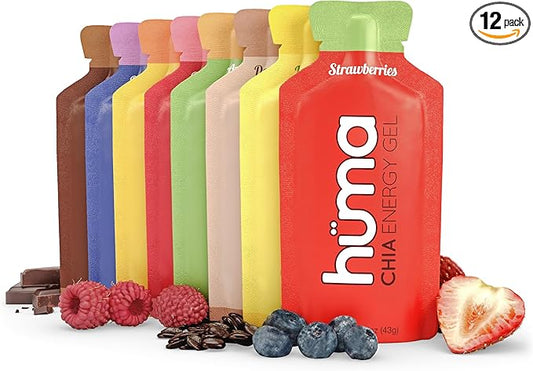 Huma Chia Energy Gel, Variety 12 Pack - Stomach Friendly, Real Food Energy Gels for Endurance Exercise