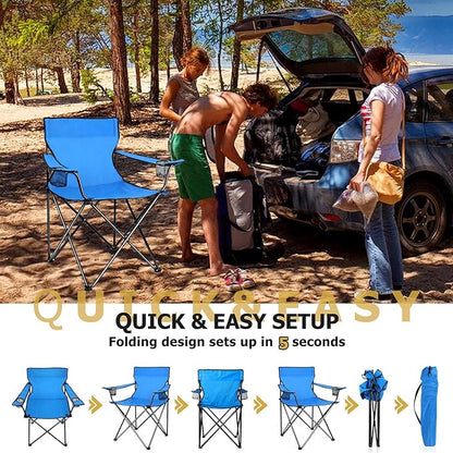 Joyfair Portable Camping Chair, Outdoor Lawn Folding Chairs for Adults, Heavy Duty Large Foldable Chairs for Beach, Fishing, Tailgating Outdoor Sport, 2 Cup Holders & Carry Bag